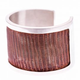 Pulsera de plata de 950 con hilos de cobre tejido en telar. Clarisa