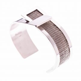 PULSERA DE PLATA DE 950 CON HILOS DEL MISMO METAL TEJIDOS EN TELAR