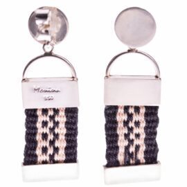 AROS DE PLATA DE 950 CON UNA FINA HUINCHA DE ALGODON TEJIDA EN TELAR