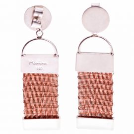 Aros de plata de 950 con hilos de cobre tejidos en telar. Caffarena