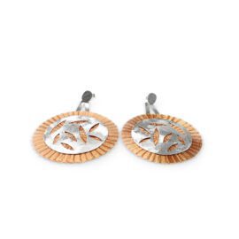 Aros de plata de 950 con dos discos tejidos en hilos de cobre